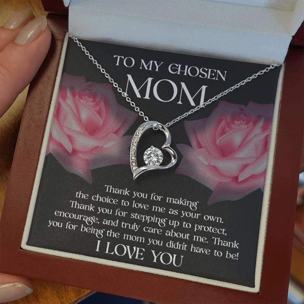 To My Chosen Bonus Mom Thank You for Stepping Up Forever Love Heart Pendant Necklace