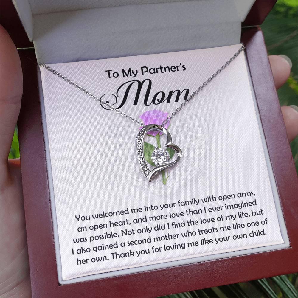 To My Partner's Mom You Welcomed me with Open Arms and an Open Heart Pendant Necklace - Mallard Moon Gift Shop