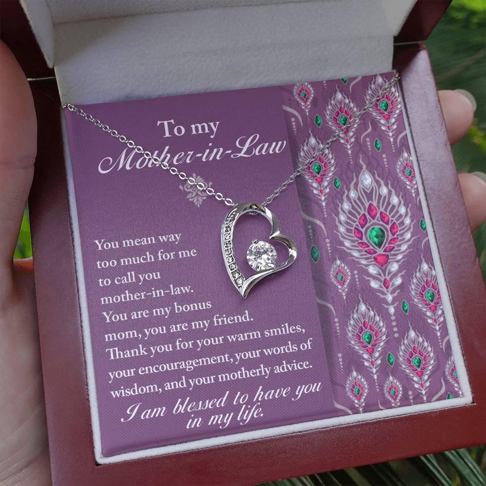 Mother-in-Law Gift You Are My Bonus Mom, My Friend Forever Love Heart Pendant Necklace - Mallard Moon Gift Shop