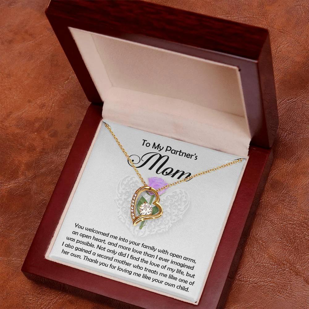 To My Partner's Mom You Welcomed me with Open Arms and an Open Heart Pendant Necklace