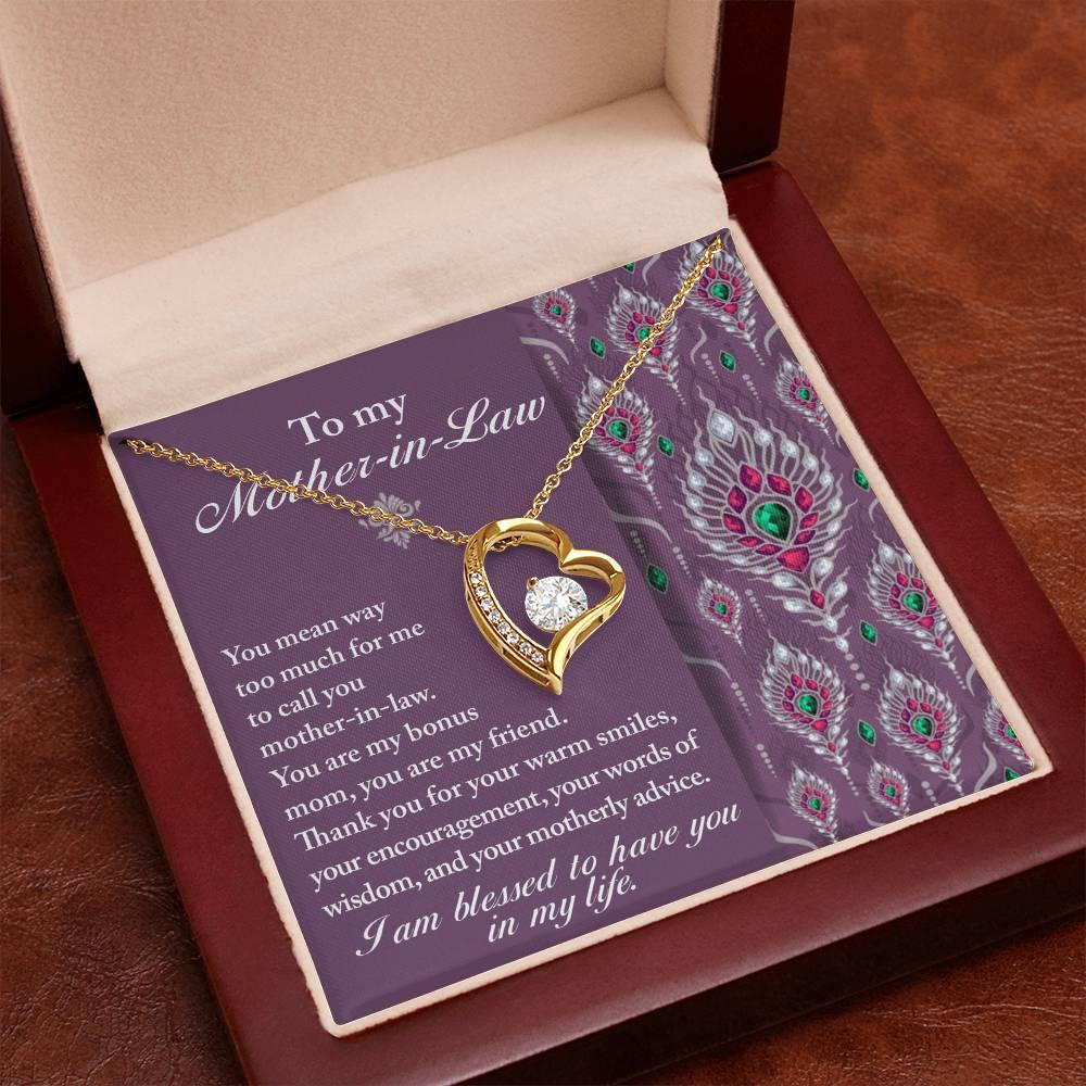 Mother-in-Law Gift You Are My Bonus Mom, My Friend Forever Love Heart Pendant Necklace - Mallard Moon Gift Shop
