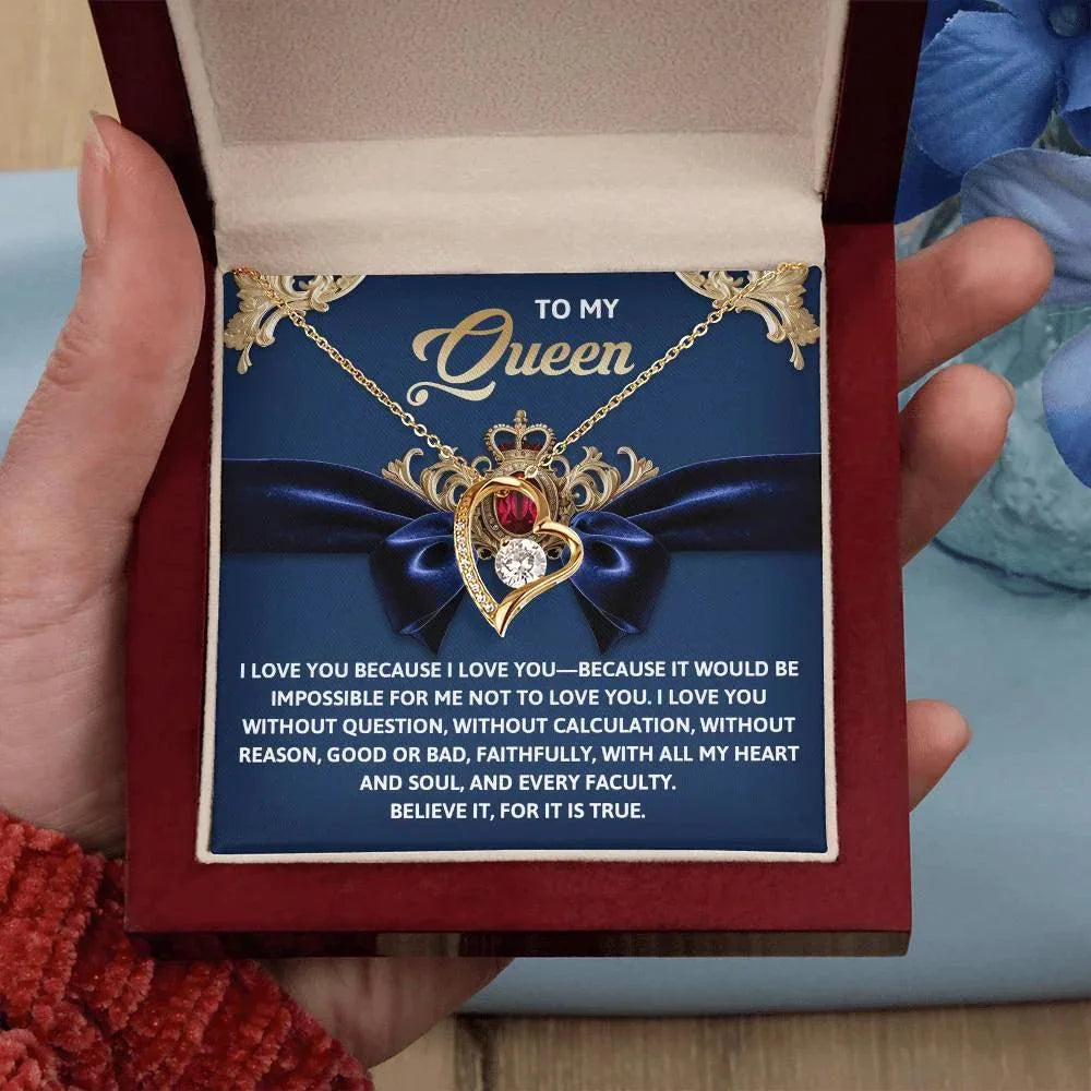 To My Queen: Forever Love Necklace with Regal and Emotional Message Card