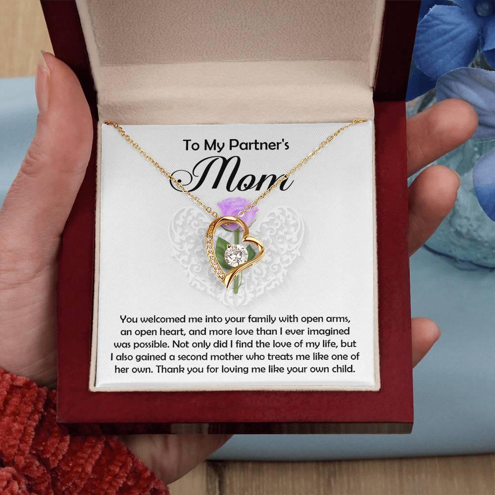 To My Partner's Mom You Welcomed me with Open Arms and an Open Heart Pendant Necklace - Mallard Moon Gift Shop