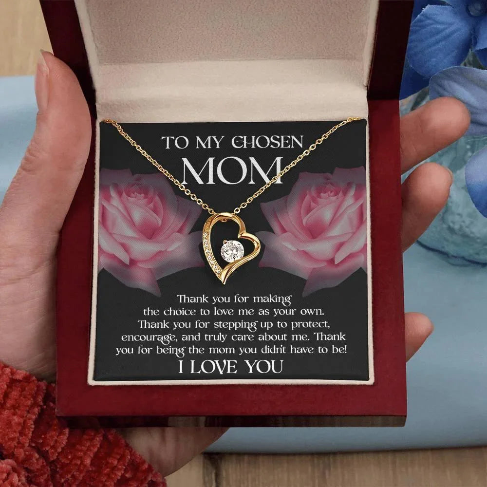 To My Chosen Bonus Mom Thank You for Stepping Up Forever Love Heart Pendant Necklace