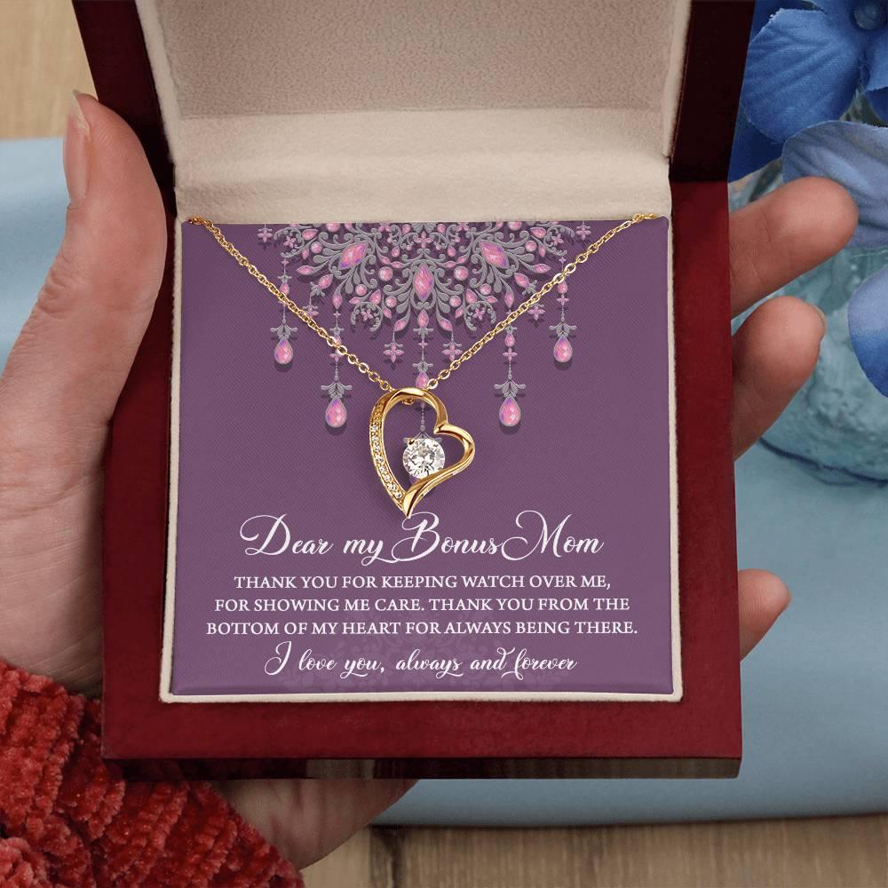 Dear Bonus Mom Thank You for Always Being There Forever Love Heart Pendant Necklace - Mallard Moon Gift Shop