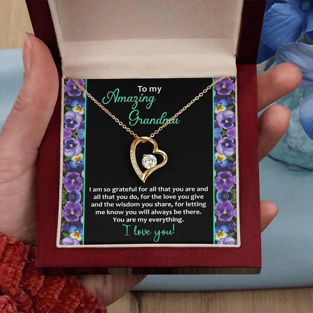 To My Amazing Grandma I am Grateful Forever Love Heart Pendant Necklace