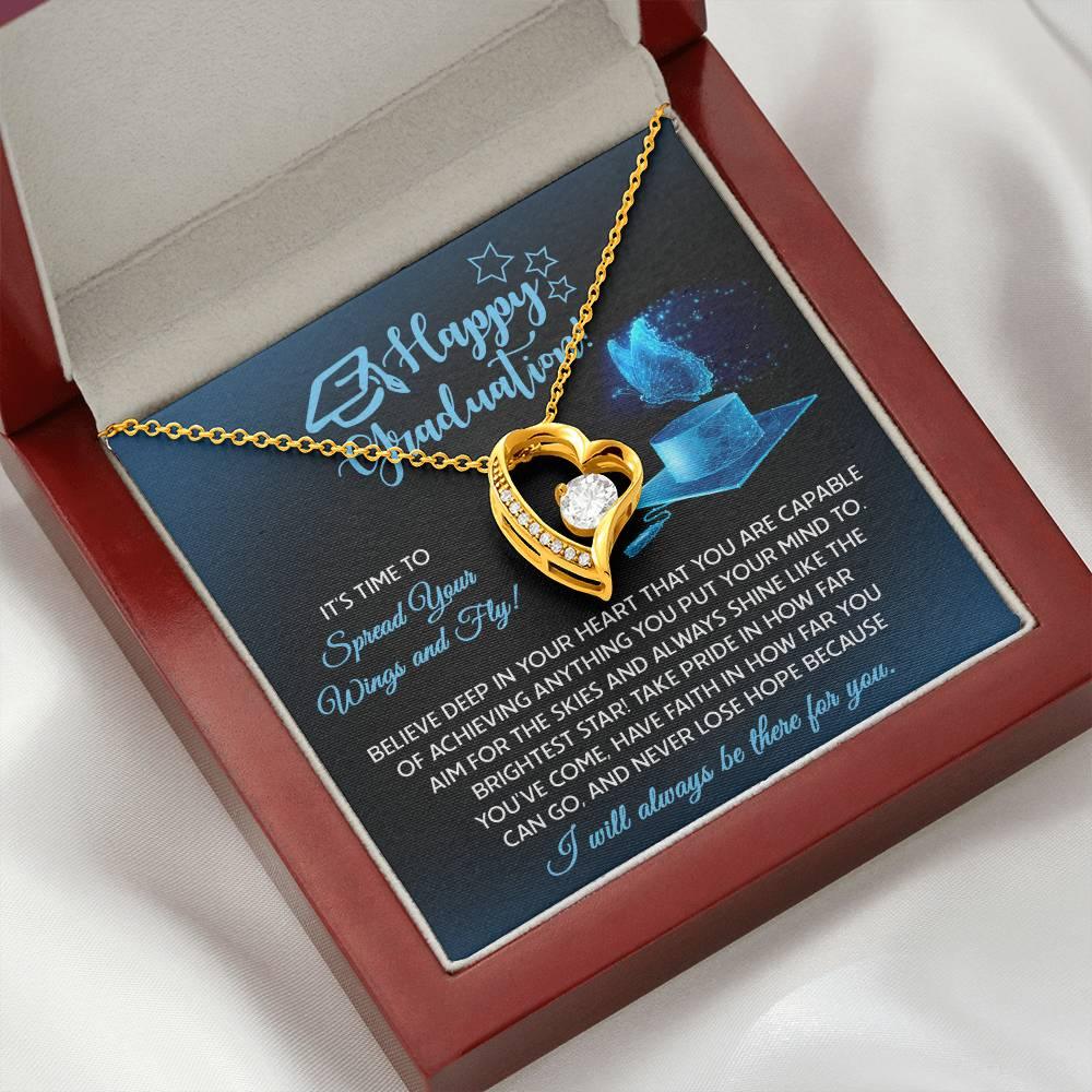 Graduation Gift for Her Spread Your Wings and Fly Forever Love Heart Pendant Necklace with Gift Box - Mallard Moon Gift Shop