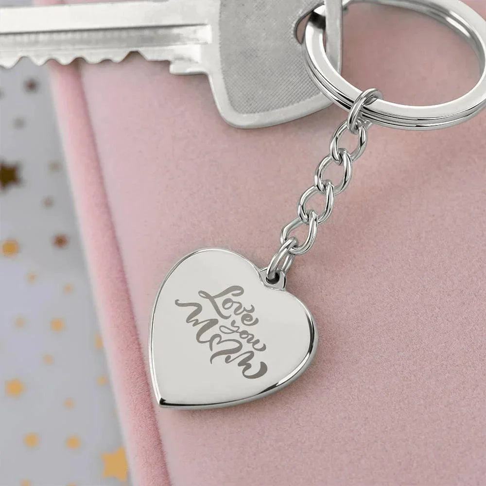 Mom Gift Personalized Engraved Heart Shaped Keychain Love You Mom