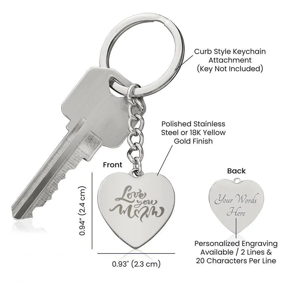 Mom Gift Personalized Engraved Heart Shaped Keychain Love You Mom