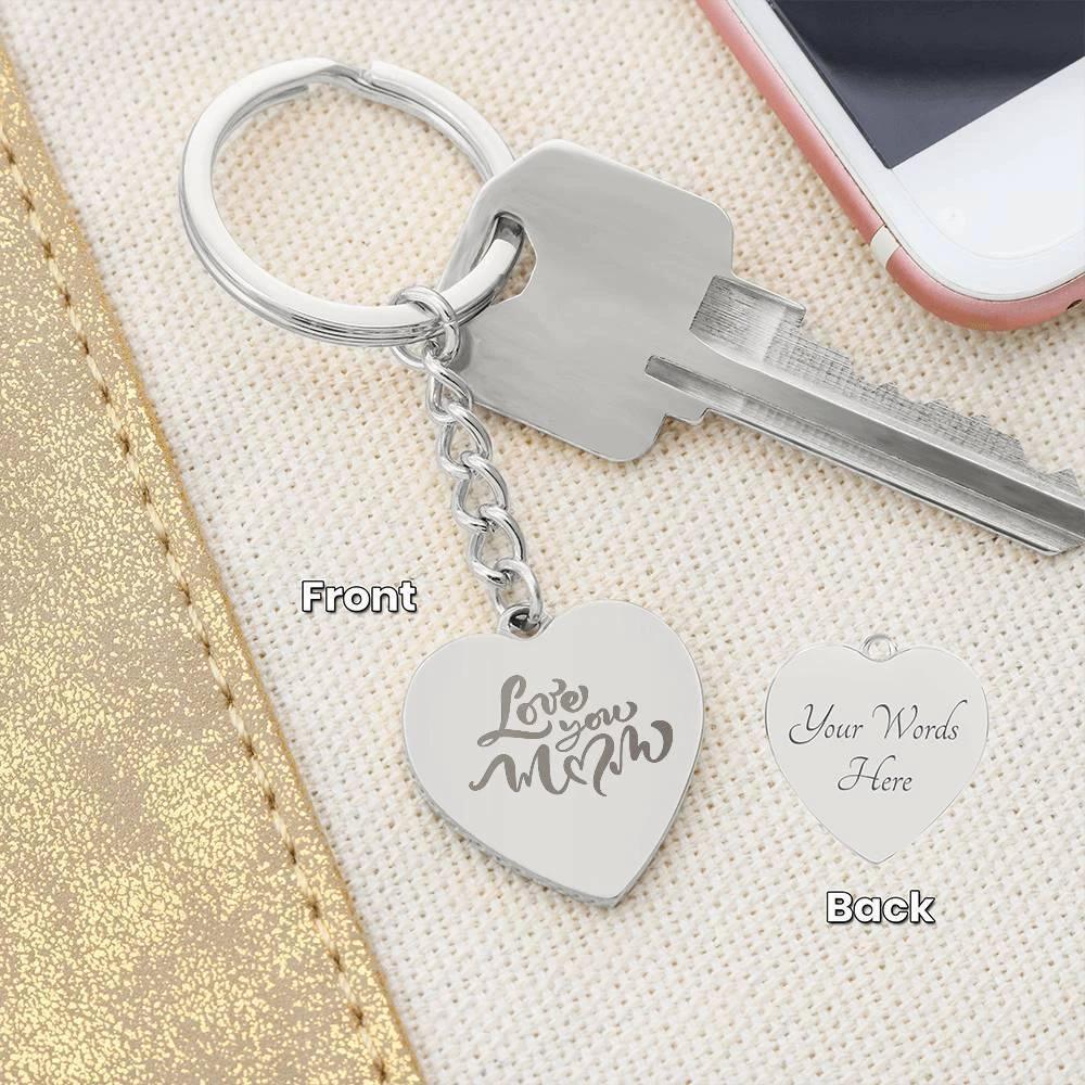 Mom Gift Personalized Engraved Heart Shaped Keychain Love You Mom