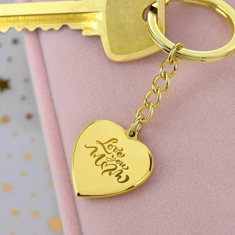 Mom Gift Personalized Engraved Heart Shaped Keychain Love You Mom
