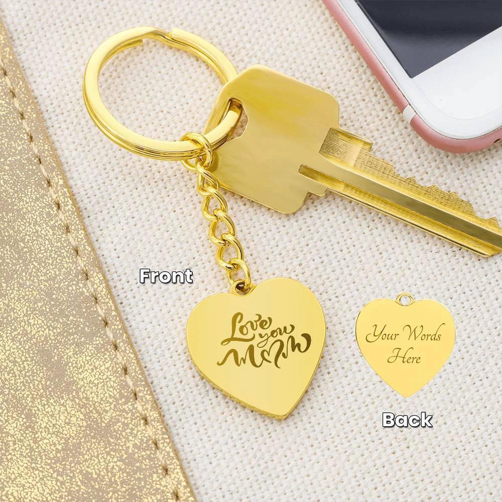Mom Gift Personalized Engraved Heart Shaped Keychain Love You Mom