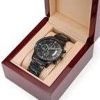 To My Son Engraved Chronograph Watch – Black Stainless-Steel Timepiece from Mom | Sentimental Gift for Birthday, Graduation, Christmas, or Deployment