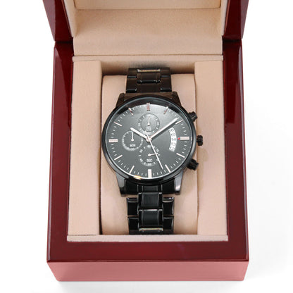 To My Son Engraved Chronograph Watch – Black Stainless-Steel Timepiece from Mom | Sentimental Gift for Birthday, Graduation, Christmas, or Deployment - Mallard Moon Gift Shop