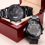 To My Son Engraved Chronograph Watch – Black Stainless-Steel Timepiece from Mom | Sentimental Gift for Birthday, Graduation, Christmas, or Deployment