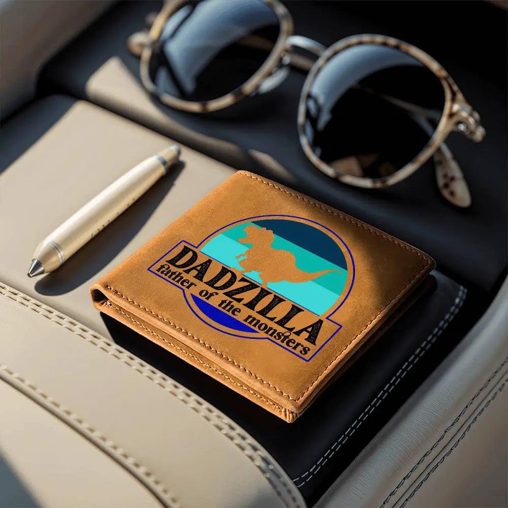 Dadzilla Leather Wallet Funny Dad Gift T Rex Dinosaur Wallet Father of Monsters Bifold Wallet Unique Fathers Day Gift for Him