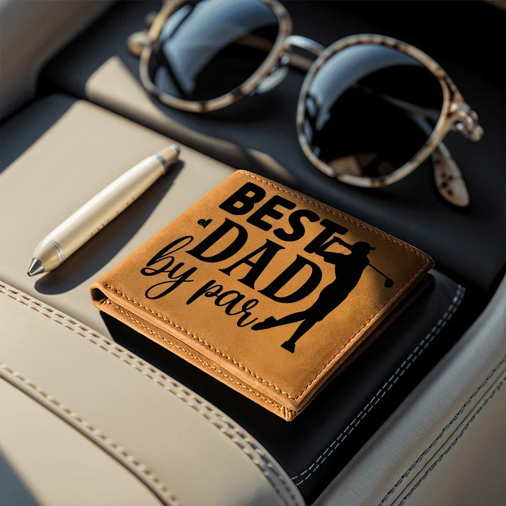 Best Dad by Par – Funny Golf Wallet for Dad – Full Grain Leather Bifold Wallet Gift with Gift Box