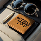 Baseball Dad Leather Wallet – Full Grain Cowhide Bifold – Gift for Sports-Loving Father, Coach, or Grandpa