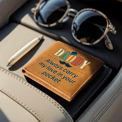 Dad Gift - Daddy Always Carry My Love in your Pocket Genuine Cowhide Leather Wallet - Mallard Moon Gift Shop