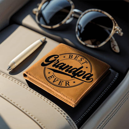 Grandfather Gift - Best Grandpa Ever Genuine Cowhide Leather Wallet - Mallard Moon Gift Shop