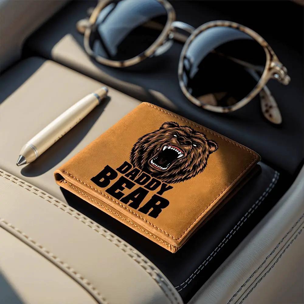 Daddy Bear Printed Leather Wallet Genuine Cowhide