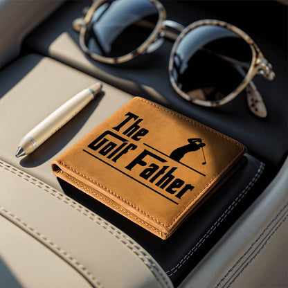 The Golf Father Leather Wallet – Full Grain Cowhide Bifold – Funny Golf Gift for Dad, Grandpa, or Husband