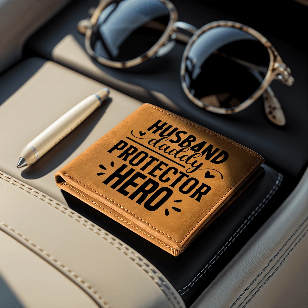 Husband • Daddy • Protector • Hero Men's Cowhide Leather Bifold Wallet – Meaningful Everyday Gift