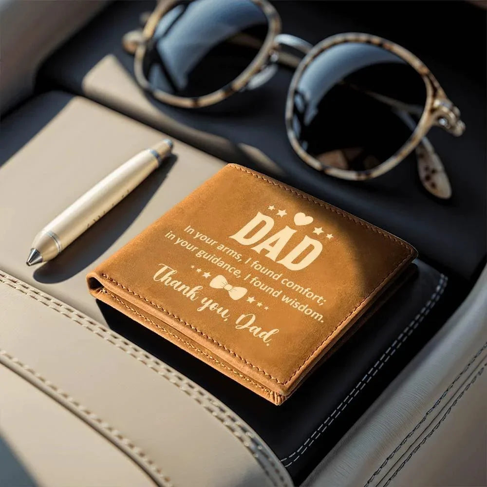 Dad In Your Arms, I Found Comfort Genuine Cowhide Leather Wallet