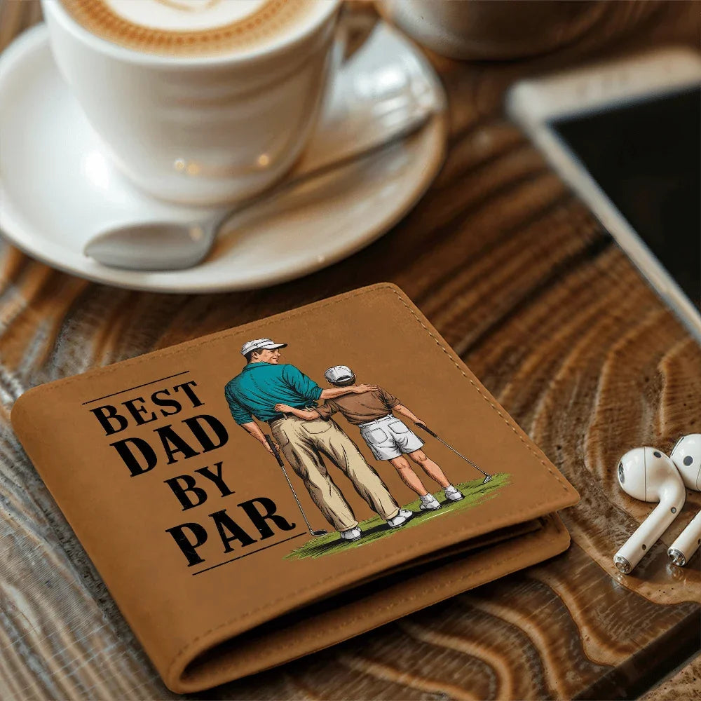 Best Dad by Par Illustrated Wallet – Full Grain Leather Golf Wallet Gift for Dad – Thoughtful Father's Day Gift with Gift Box