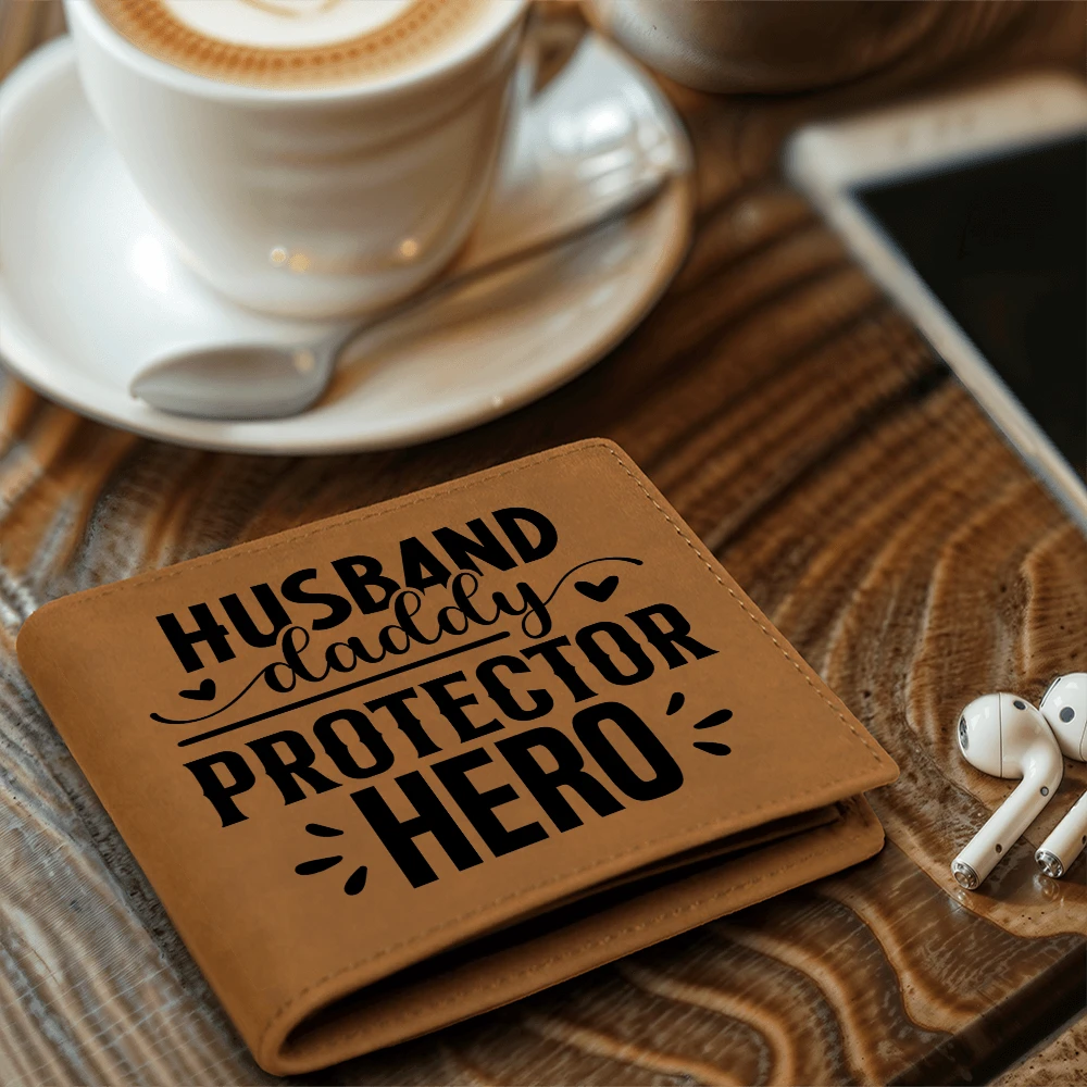 Husband • Daddy • Protector • Hero Men's Cowhide Leather Bifold Wallet – Meaningful Everyday Gift