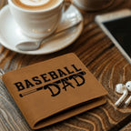 Baseball Dad Leather Wallet – Full Grain Cowhide Bifold – Gift for Sports-Loving Father, Coach, or Grandpa