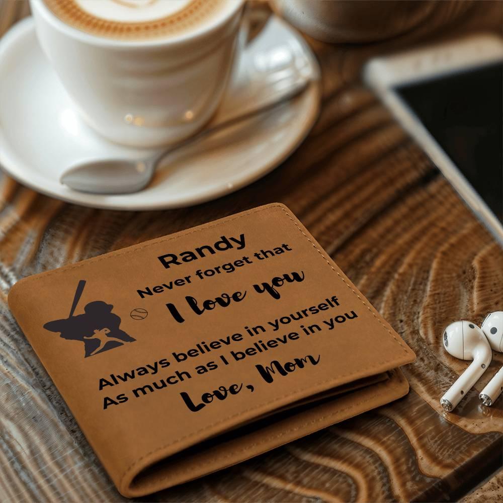 Baseball Custom Printed Believe in Yourself Cowhide Leather Men's Wallet - Mallard Moon Gift Shop