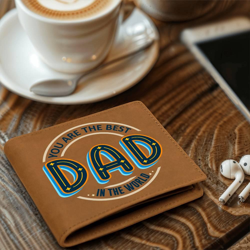 Gift for Dad - Best Dad in the World Genuine Cowhide Leather Wallet - Mallard Moon Gift Shop
