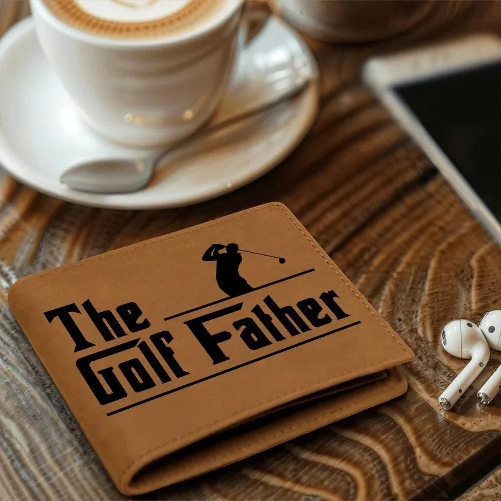 The Golf Father Leather Wallet – Full Grain Cowhide Bifold – Funny Golf Gift for Dad, Grandpa, or Husband