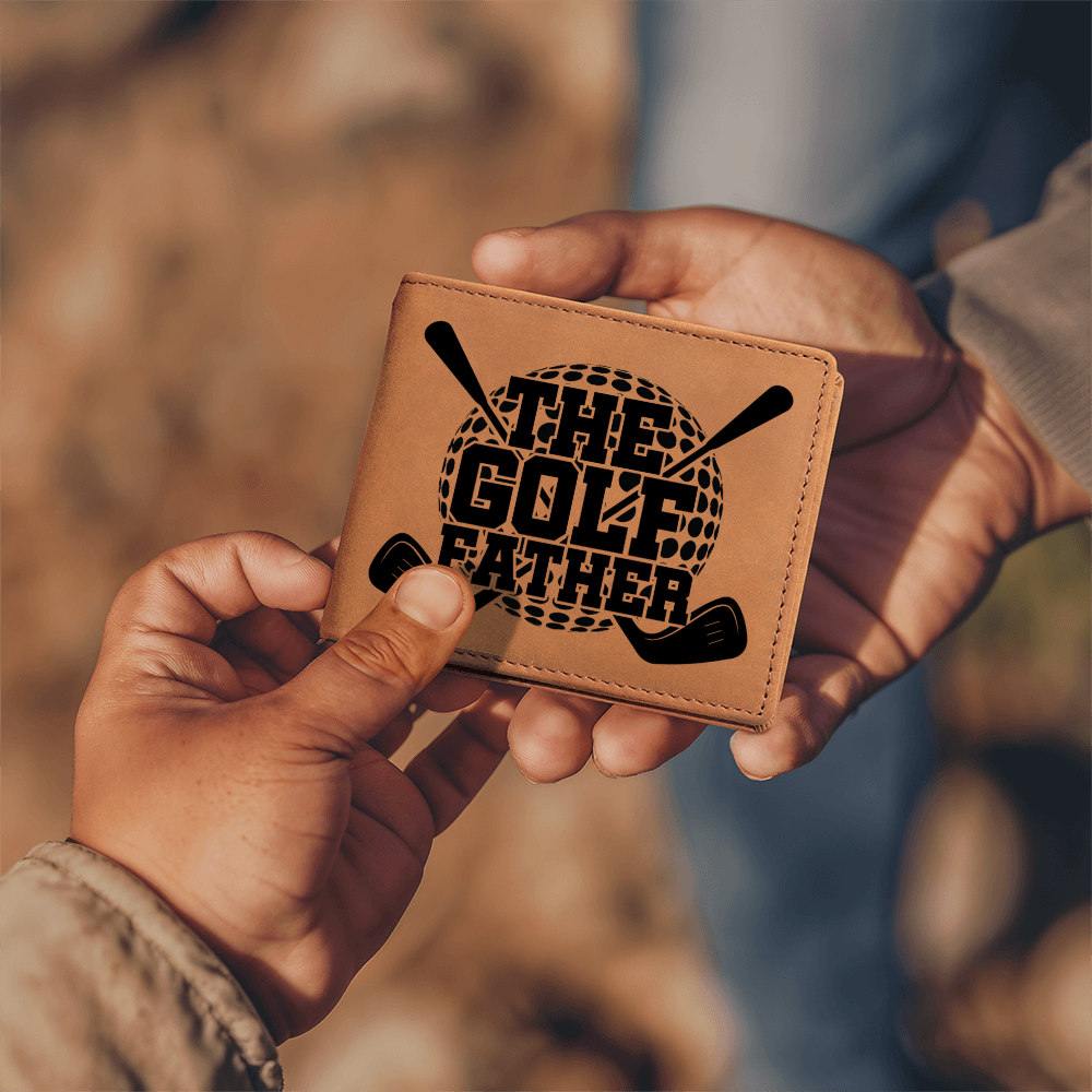 The Golf Father Wallet – Funny Golf Gift for Dad – Full Grain Leather Bifold Wallet in Gift Box - Mallard Moon Gift Shop