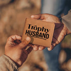 Trophy Husband Cowhide Leather Bifold Wallet – Funny & Stylish Gift for Him