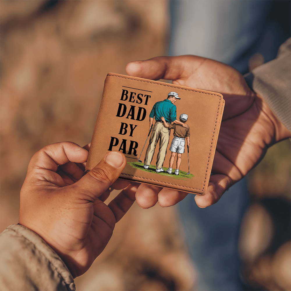 Best Dad by Par Illustrated Wallet – Full Grain Leather Golf Wallet Gift for Dad – Thoughtful Father's Day Gift with Gift Box - Mallard Moon Gift Shop
