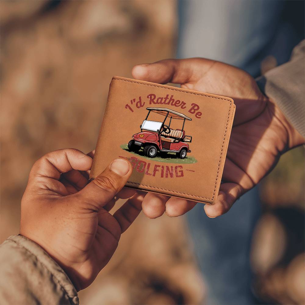 I'd Rather Be Golfing Leather Wallet – Funny Full Grain Cowhide Bifold – Golf Cart Design Gift for Dad or Grandpa - Mallard Moon Gift Shop