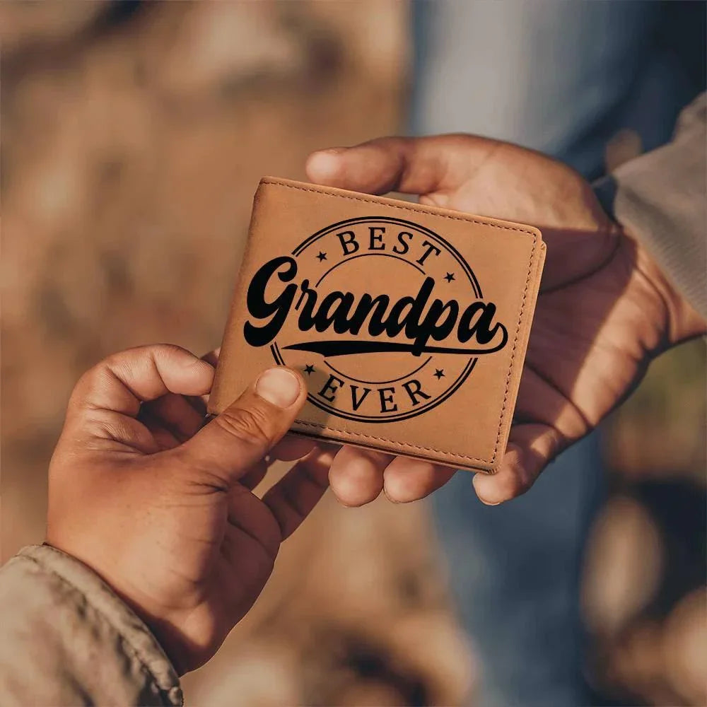Grandfather Gift - Best Grandpa Ever Genuine Cowhide Leather Wallet