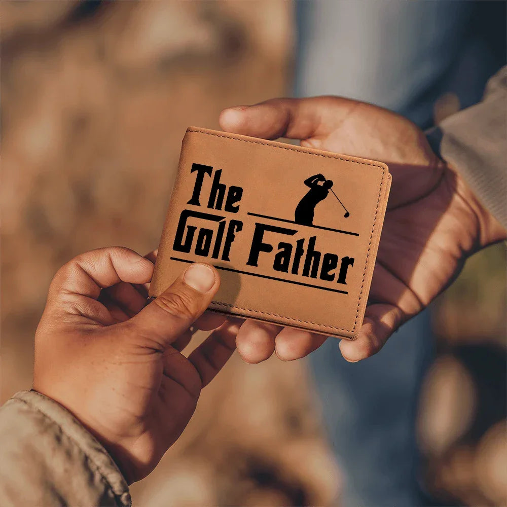The Golf Father Leather Wallet – Full Grain Cowhide Bifold – Funny Golf Gift for Dad, Grandpa, or Husband