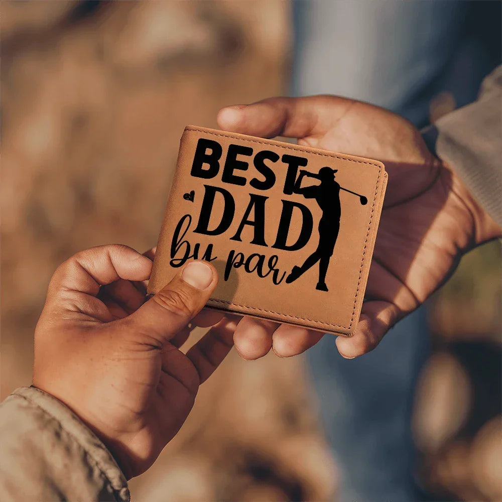 Best Dad by Par – Funny Golf Wallet for Dad – Full Grain Leather Bifold Wallet Gift with Gift Box