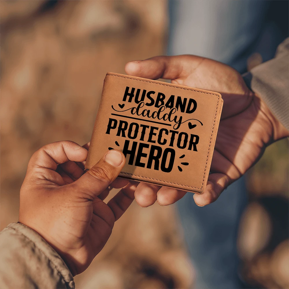 Husband • Daddy • Protector • Hero Men's Cowhide Leather Bifold Wallet – Meaningful Everyday Gift
