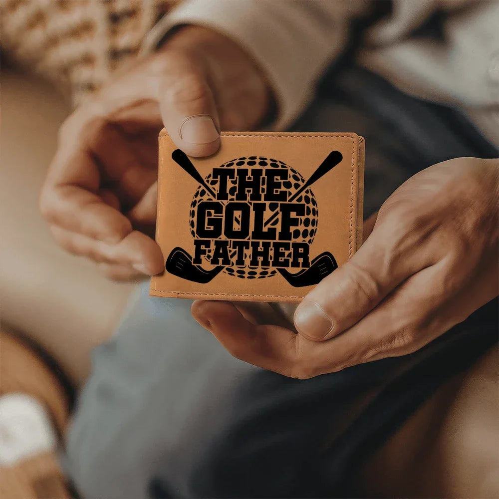 The Golf Father Wallet – Funny Golf Gift for Dad – Full Grain Leather Bifold Wallet in Gift Box