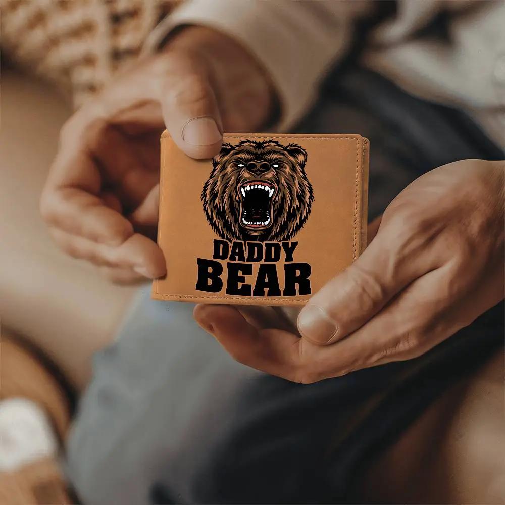 Daddy Bear Printed Leather Wallet Genuine Cowhide