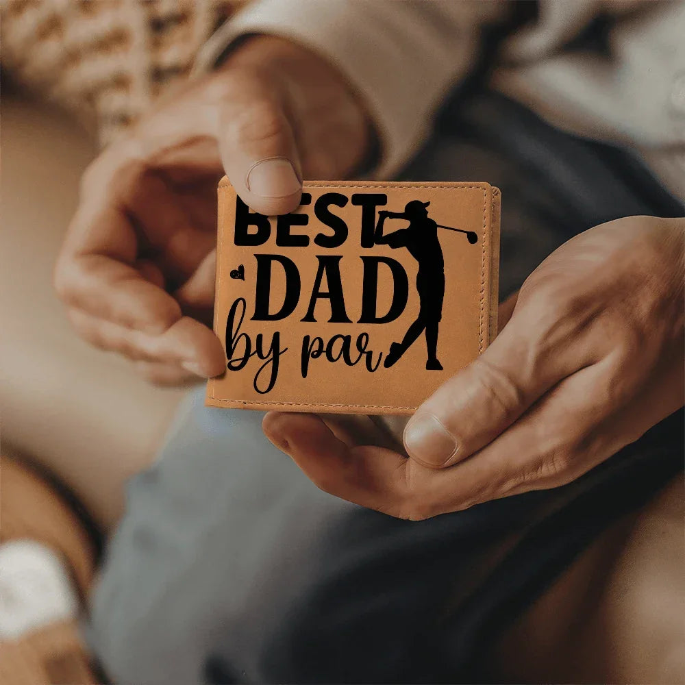 Best Dad by Par – Funny Golf Wallet for Dad – Full Grain Leather Bifold Wallet Gift with Gift Box