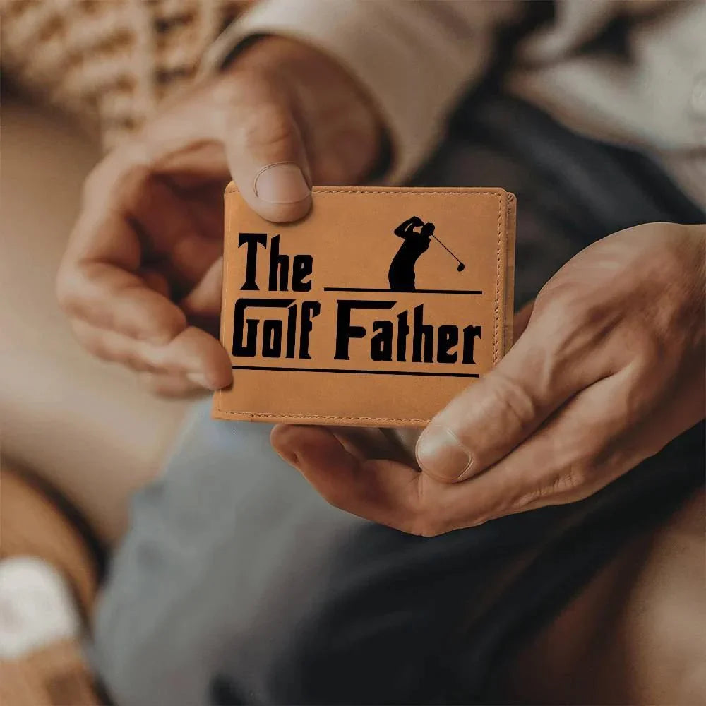 The Golf Father Leather Wallet – Full Grain Cowhide Bifold – Funny Golf Gift for Dad, Grandpa, or Husband