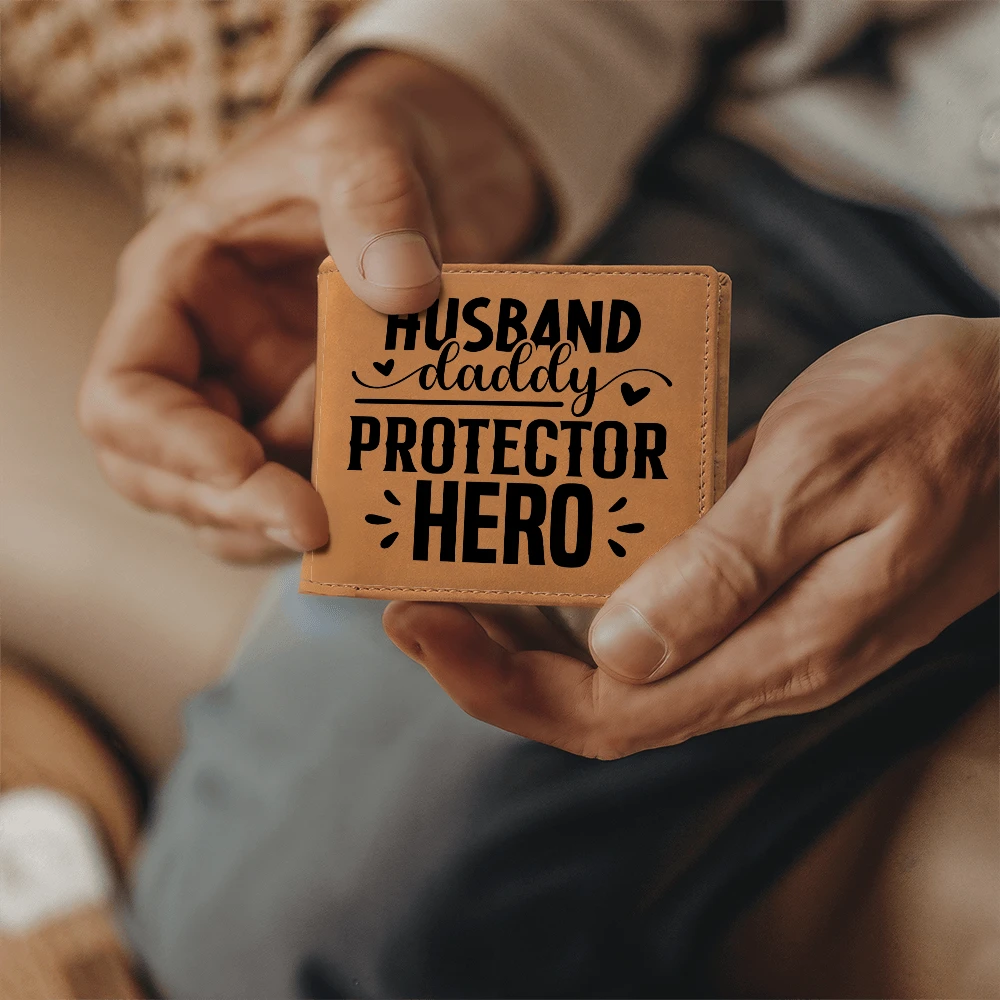 Husband • Daddy • Protector • Hero Men's Cowhide Leather Bifold Wallet – Meaningful Everyday Gift