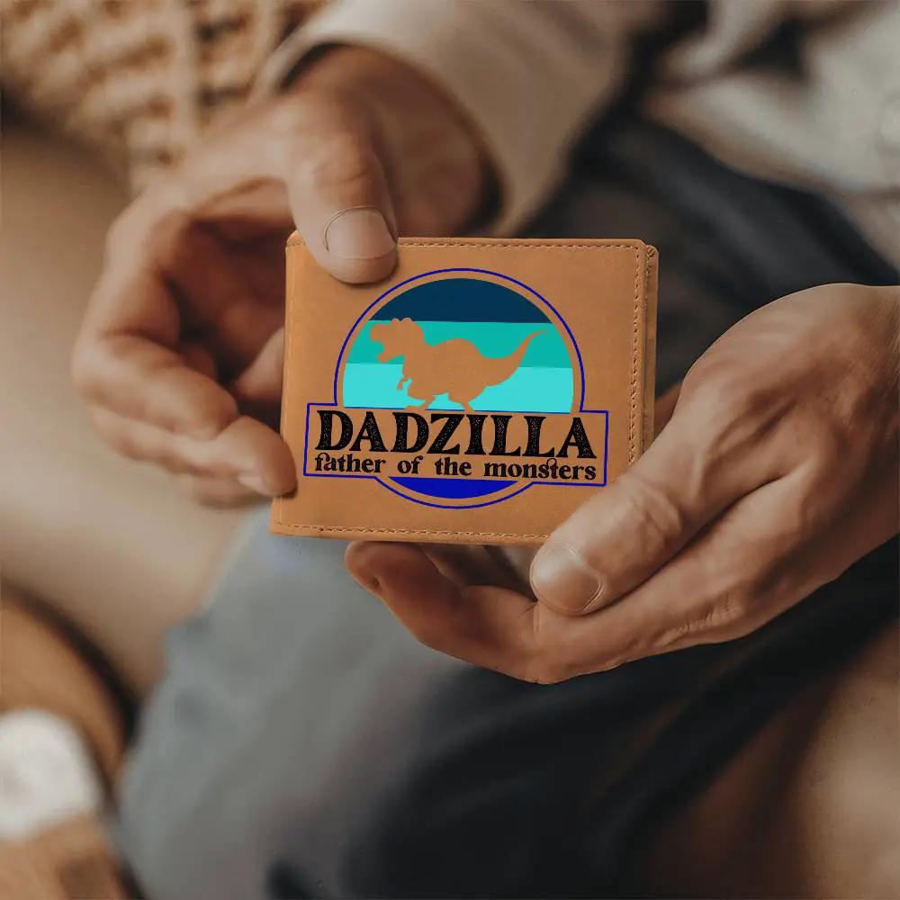 Dadzilla Leather Wallet Funny Dad Gift T Rex Dinosaur Wallet Father of Monsters Bifold Wallet Unique Fathers Day Gift for Him