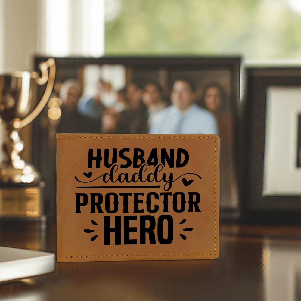 Husband • Daddy • Protector • Hero Men's Cowhide Leather Bifold Wallet – Meaningful Everyday Gift