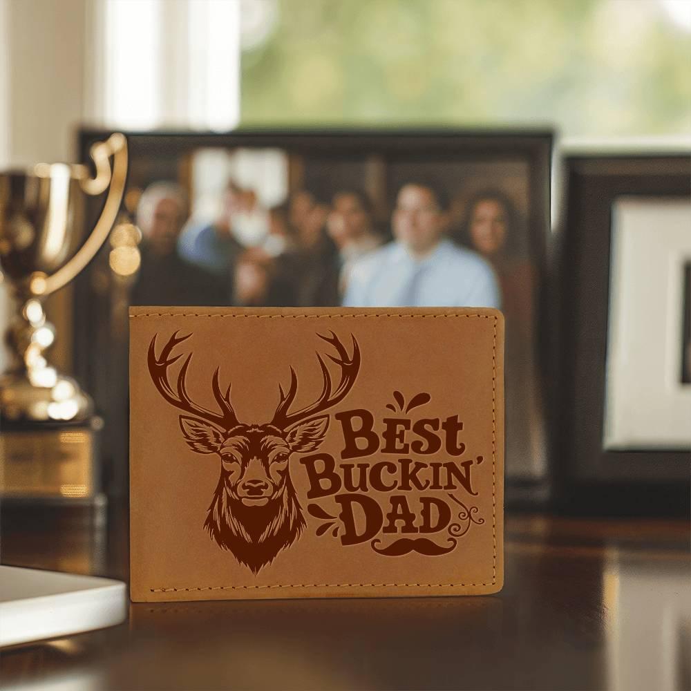 Best Buckin' Dad Genuine Cowhide Leather Wallet - Mallard Moon Gift Shop